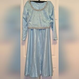 Crop-top Lehenga, Baby Blue w. Accent Beading, Indian Sz 36/Small